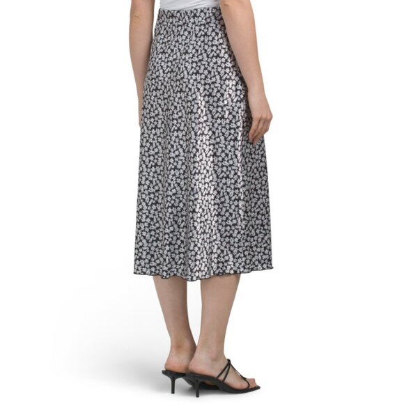 TASH & SOPHIE Black/White Made In Usa Printed Pull On Midi Skirt - Picture 2 of 2